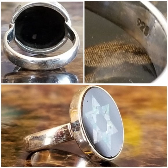 Mosiac Fire Opal in Black Onyx Star of David Ring - Picture 6 of 6